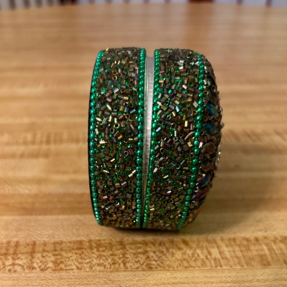 Green and Jewel Toned Beaded and Clear Rhinestone Reindeer Gift Box Small - Picture 6 of 9